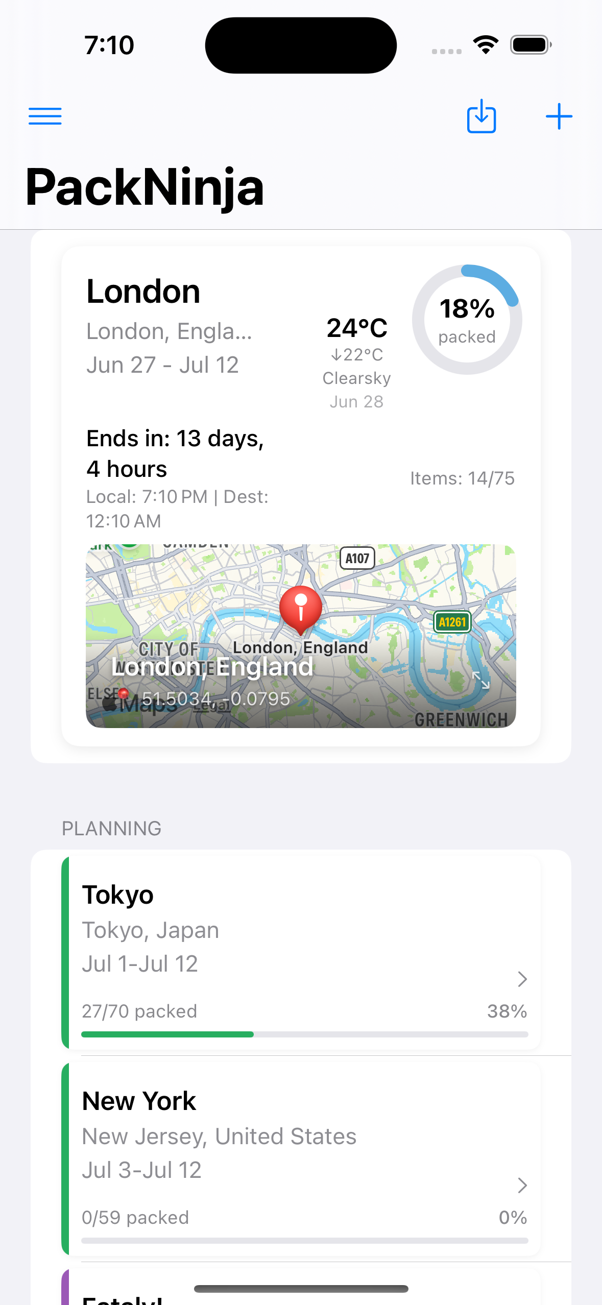 PackNinja App Interface